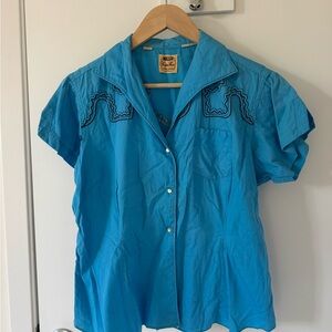 Blue Vintage Western Button-Up Shirt